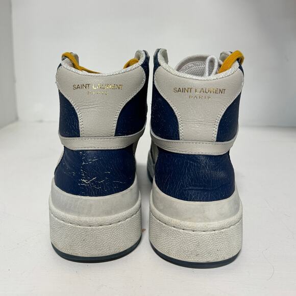 Saint Laurent Sl24 Colorblock Lace Up High Top Sneakers White/Navy Size 38 / 7.5 - Picture 7 of 11